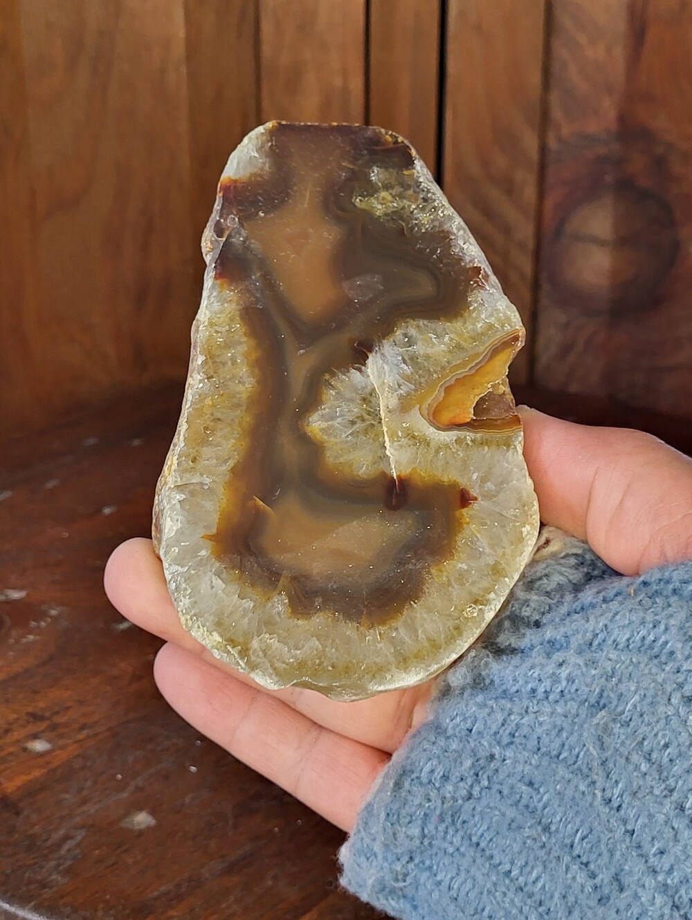 Polished Agate Geode Slice - Amber Brown Glow - Picture 3 of 12